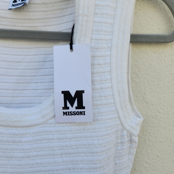 M Missoni White Ribbed Short Mini Mesh Striped Skater Dress - Picture 7 of 14